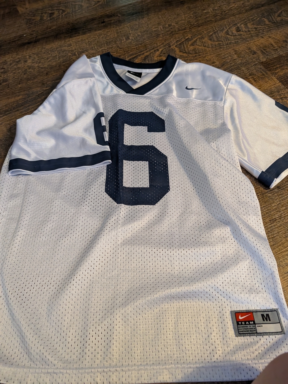 Nike Kids White & Navy Athletic Mesh Jersey with Number 6